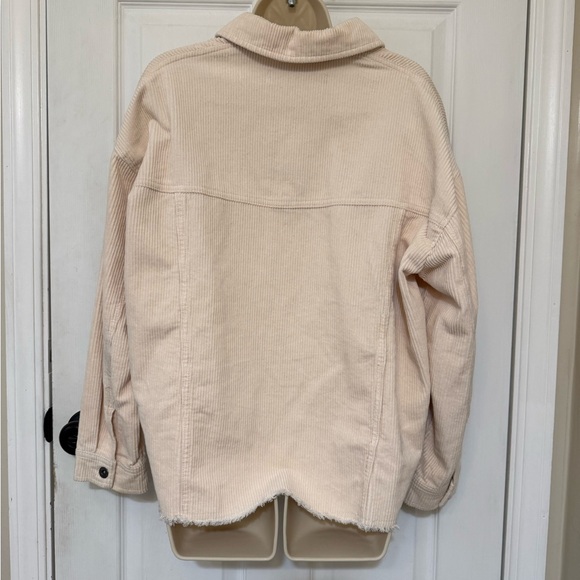 Zara Beige Corduroy Shacket Button Front Frayed Hem Size M - Picture 4 of 5